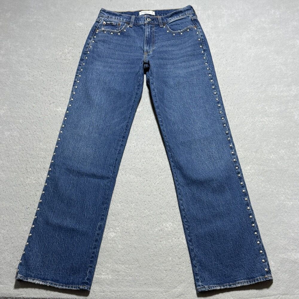 Abercrombie & Fitch Jeans Women’s Size 26 The Baggy Low Rise Blue Denim Studded